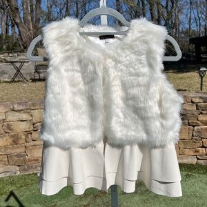 Ella Moss Winter White Faux Fur and Vegan Leather Peplum Lined Swing Vest